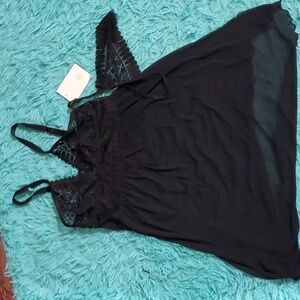 I Collection Black Lace Chemise with Thong Set NWT